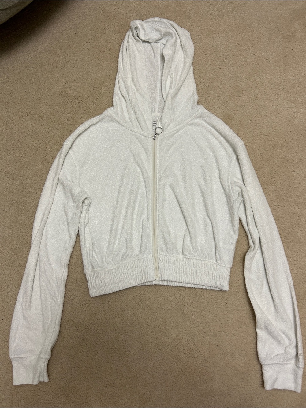 Ardene White Hooded Cropped Zip-Up Sweatshirt